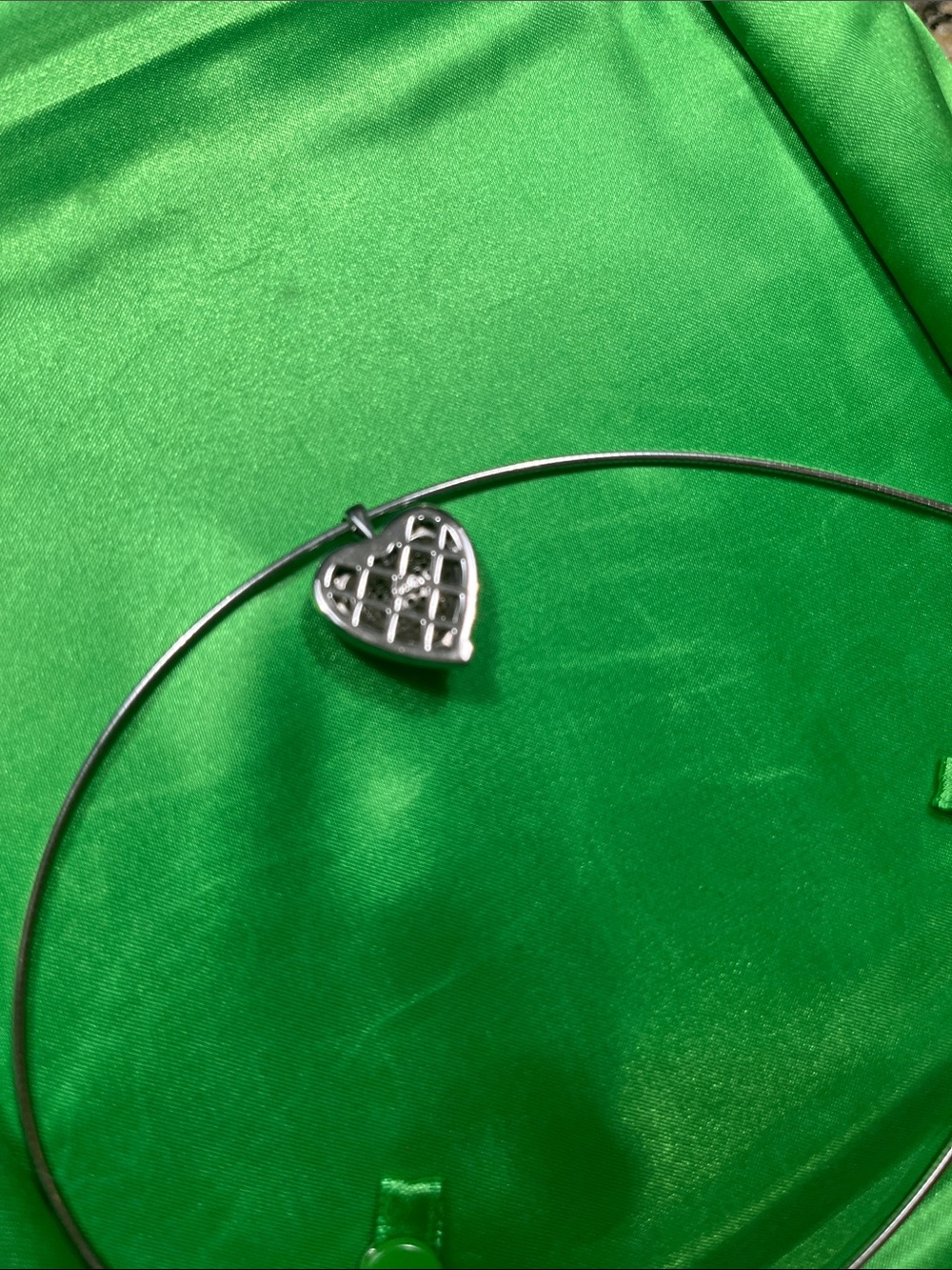 Diamond and Sterling Heart Pendant Choker Necklace - Sparkling Pavé Accent - Picture 4 of 7